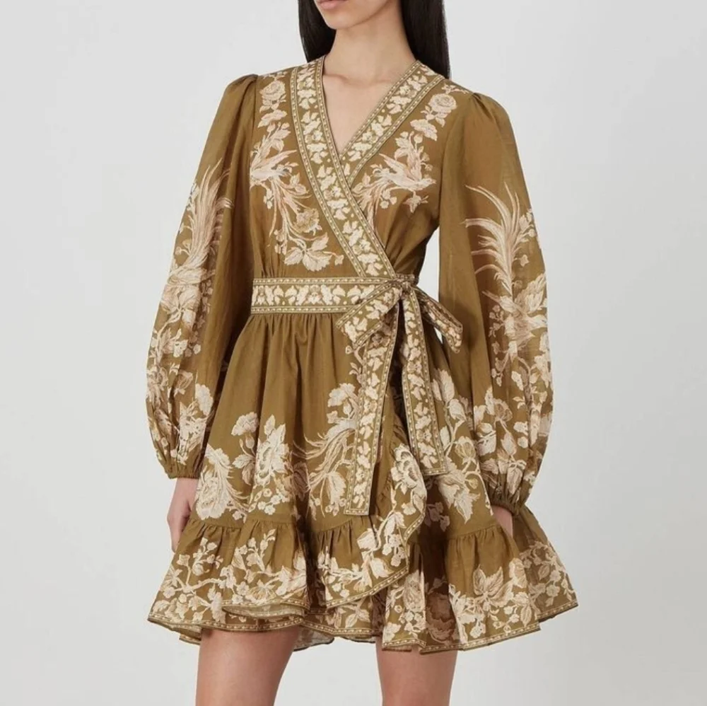 zimmermann olive green dress Zimmermann Olive Green Silk Scarf Swing Dress